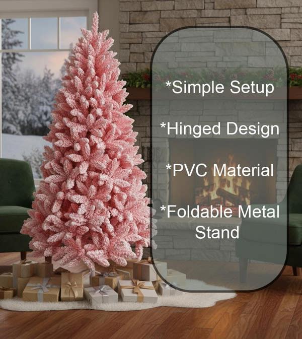 4ft to 8ft Pink Flocked Artificial Christmas Trees with 308 Tips and Snow Effect image 6