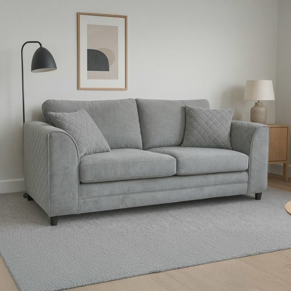 Furnishings For Less Quilted Full Fabric Chenille 3 Seater Sofa