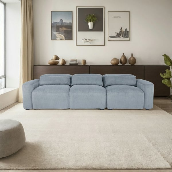 Furniture One Comfy Corduroy Couch with Spring Cushion, Solid Wood Legs, Pillows for Living Room Bedroom