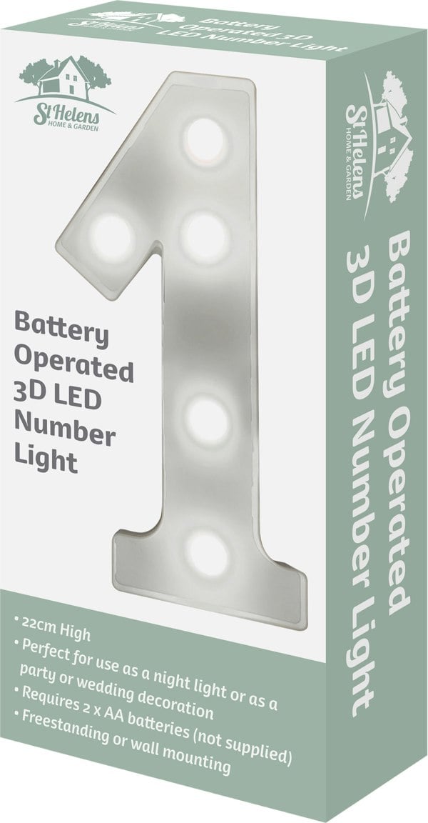 St Helens Battery Operated 3D LED Number 1 Light