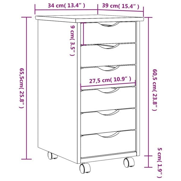 Berkfield Rolling Cabinet with Drawers MOSS Honey Brown Solid Wood Pine