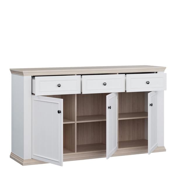 Furniture To Go Pontypool 3 Drawer & 3 Door Sideboard in White and Riva Oak