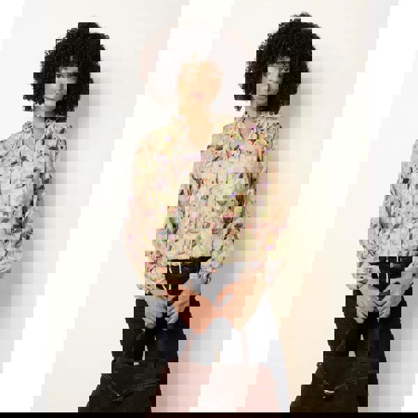 Blue Vanilla Watercolour Floral Printed Tie Front Blouse