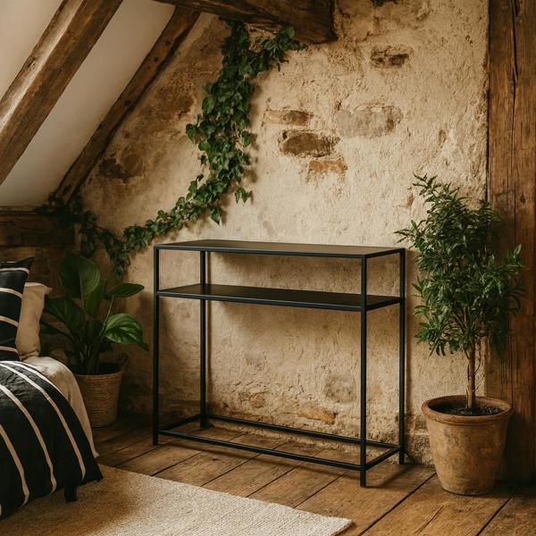 Wyld Haus Graz Matt Black Metal Open Shelf Console Table