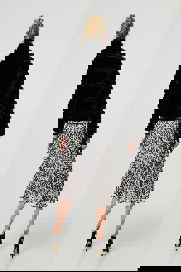 Black | Faux Fur High Neck Cropped Jacket