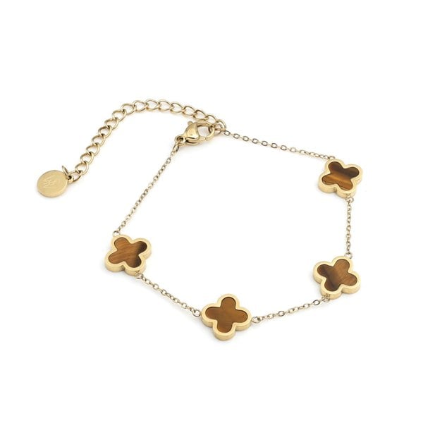 Say It With Tiger Eye Crystal Clover Bracelet - Yellow Gold
