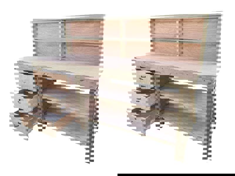 Arbor Garden Solutions Wooden Eucalyptus top tool cabinet workbench with storage shelf (V.7) with back panel and double shelf