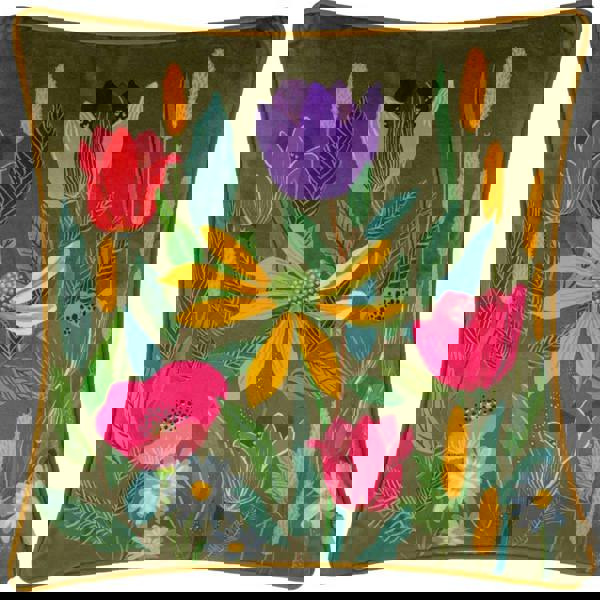 Wylder House Of Bloom Celandine Piped Cushion Cover - Olive