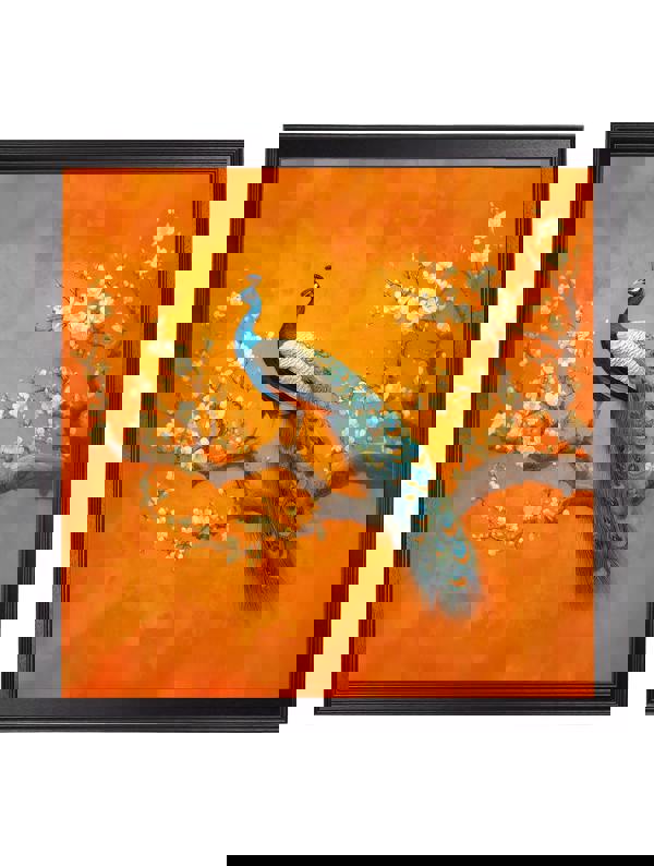 Exceptional Art Peacocks In Saffron Garden - Black Hurstwood square frame