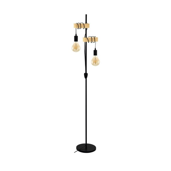 EGLO Townshend 5 Black Metal And Natural Wood 2-Light Floor Lamp - Industrial Style (D) 25cm