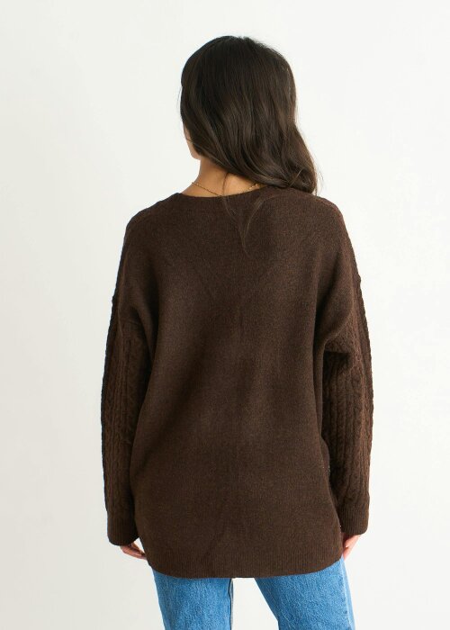 Gini London Brown Cable Patch Pocket Knitted Cardigan