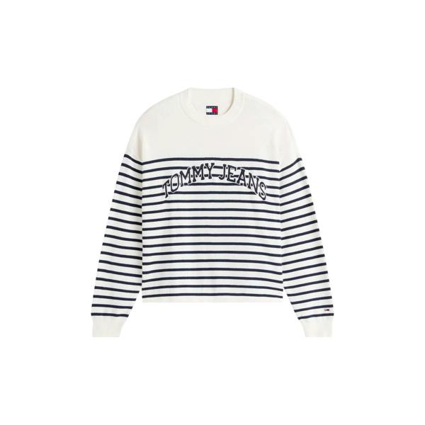 Tommy Jeans Womens/Ladies Striped Ribbed Crew Neck Sweatshirt - Antique White - 