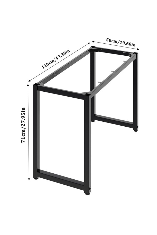 Living and Home Black Square Metal Desk Frame Base with Adjustable Plastic Table Foot Protectors - 110cm W x 50cm D x 71cm H