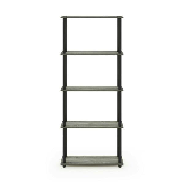 WALPLUS Versatile Turn-N-Tube 5-Tier Multipurpose Shelf Display Rack, French Oak Grey/Black for Entryway