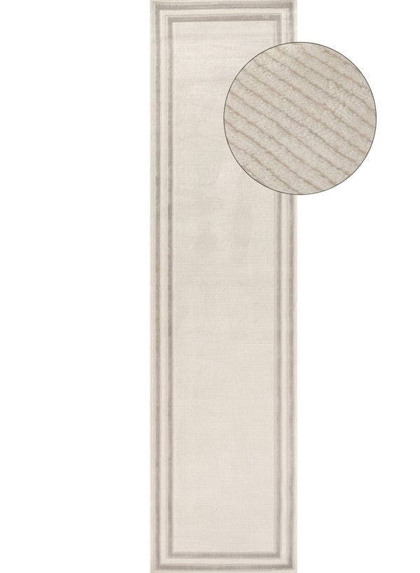 Bordered Living Room rug, grey-cream colours, stain-resistant and non-shedding