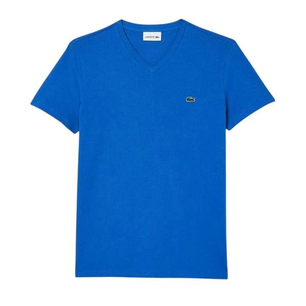 Lacoste Mens Pima Logo Lightweight V Neck T-Shirt - Blue - 