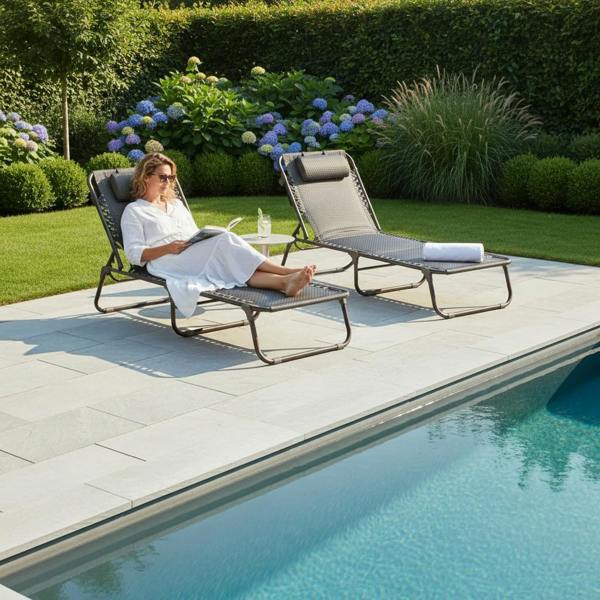 The Garden Marketplace Luxury Padded Lay Flat Garden Sun Loungers Brown (Set of 2)