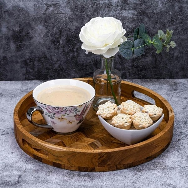 Paguro Herringbone Pattern Round Wooden Serving Tray