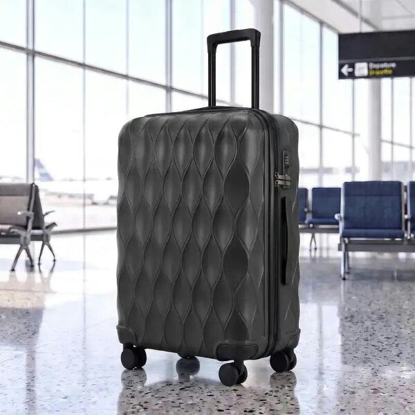 24Inch Suitcase, ABS Hard Shell Checked Luggage with TSA Lock, Spinner Wheels, Telescopic Handle, Black - Black