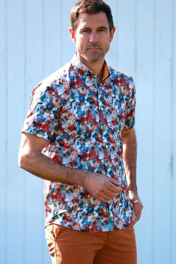 WATERCOLOR REEF SHORT SLEEVE SHIRT – Premium Men's Patterned Shirt by Claudio Lugli | Bold Design, Tailored Fit, Best Printed Shirts