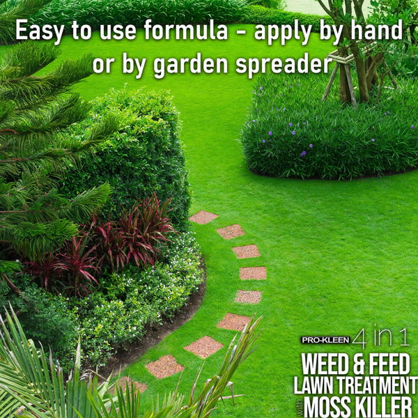 ProKleen Pro-Kleen 4 in 1 Weed and Feed Lawn Treatment with Moss Killer - Greens Grass, Kills Weeds & Moss & Fertilises Grass 10kg
