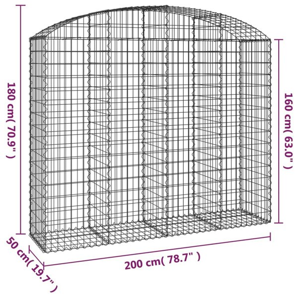 Berkfield Arched Gabion Basket 200x50x160/180 cm Galvanised Iron