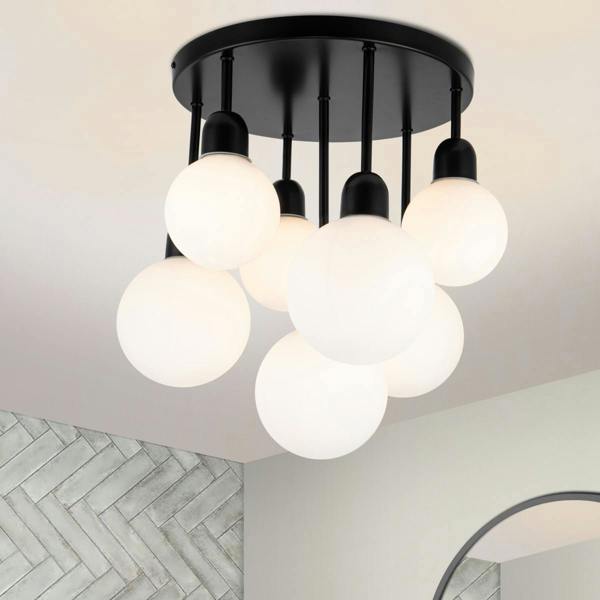 COSYLYTE Broome Bathroom 7 Light Opal Glass Ceiling Light - Matt Black