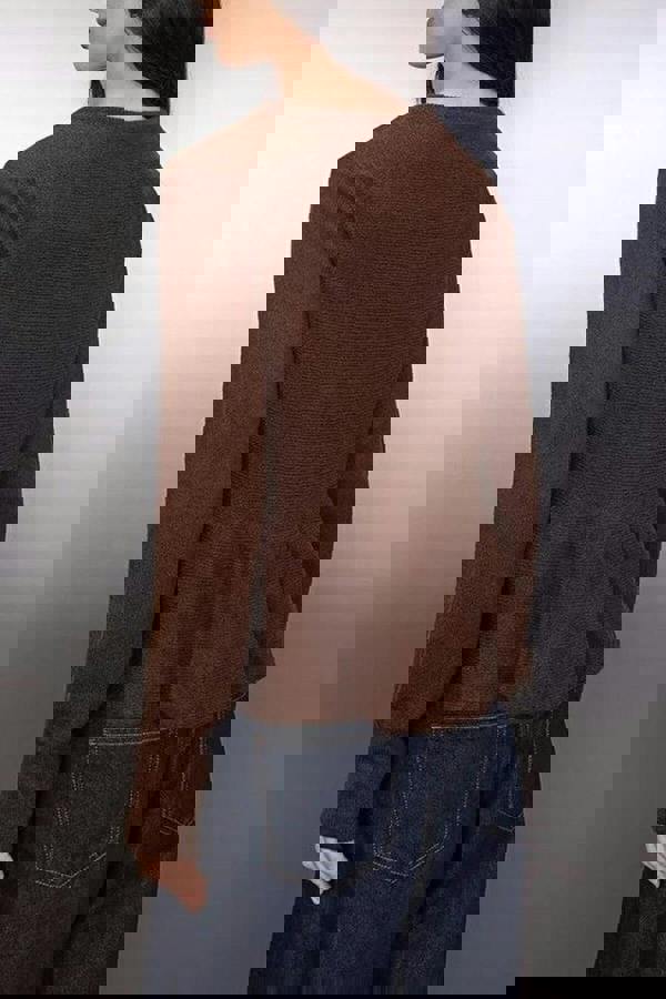 WOVCOR Crew Neck Flounced Hem Knit Cardigan