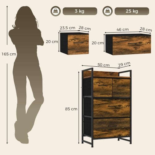 HOMCOM Bedroom Chest of Drawers 4 Drawer Dresser with Shelf, Rustic Brown