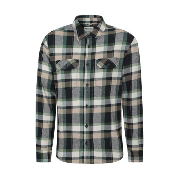 Mountain Warehouse Mens Trace Flannel Long-Sleeved Shirt - Dark Khaki - 