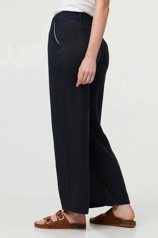 Navy | High Waist Wide Ankle Length Trousers