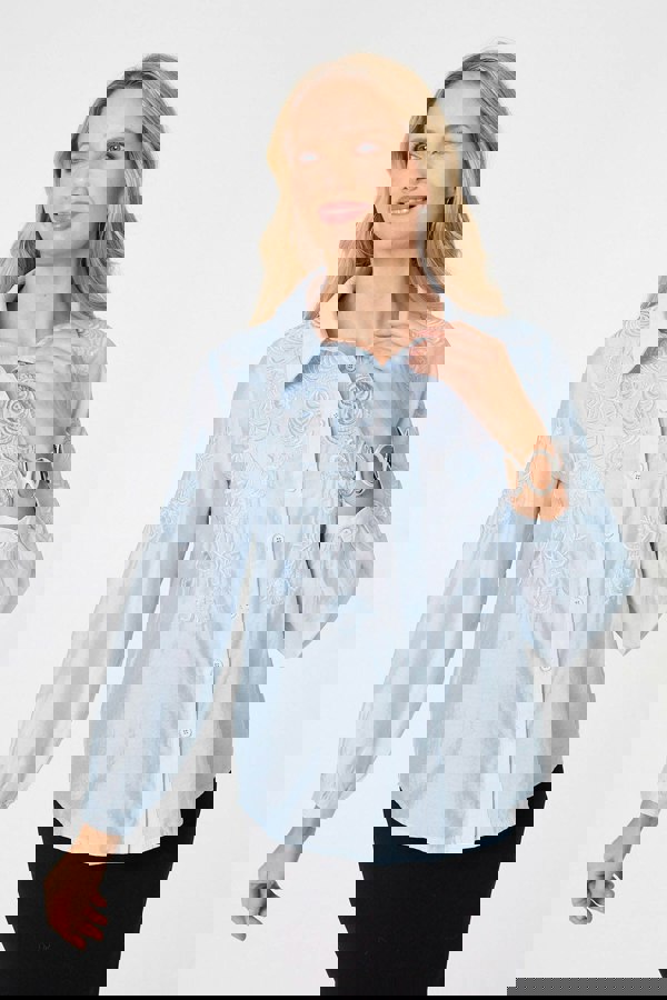 Blue | Embroidered Long Sleeve Shirt
