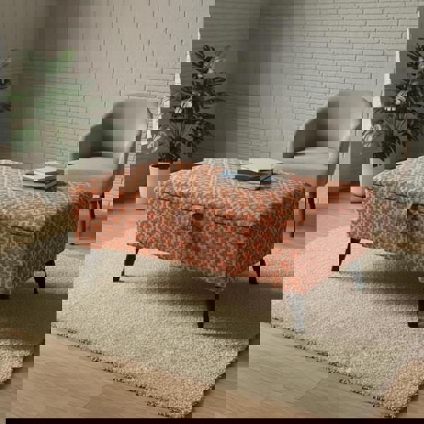 Elmore Heritage patterned ottoman in modern UK flat hallway