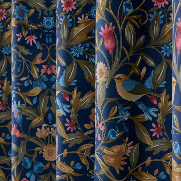 Catherine Lansfield Hedgerow Hopper Lined Eyelet Curtains Navy Blue