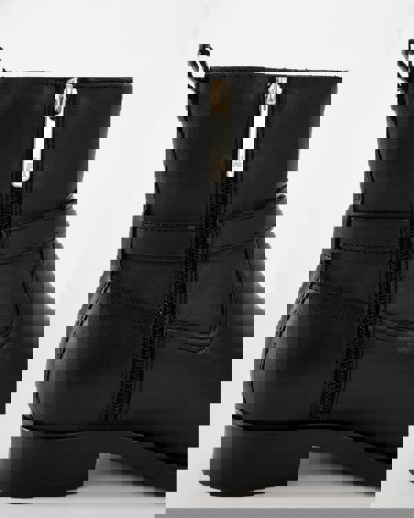 Tommy Hilfiger TH Buckle Womens Riding Leather Booties - Black