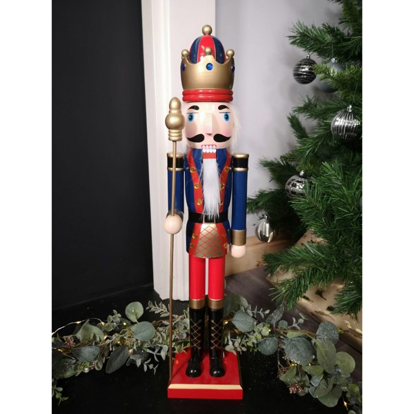 Samuel Alexander 60cm Traditional Wooden Christmas Nutcracker Soldier Decoration with Blue Body