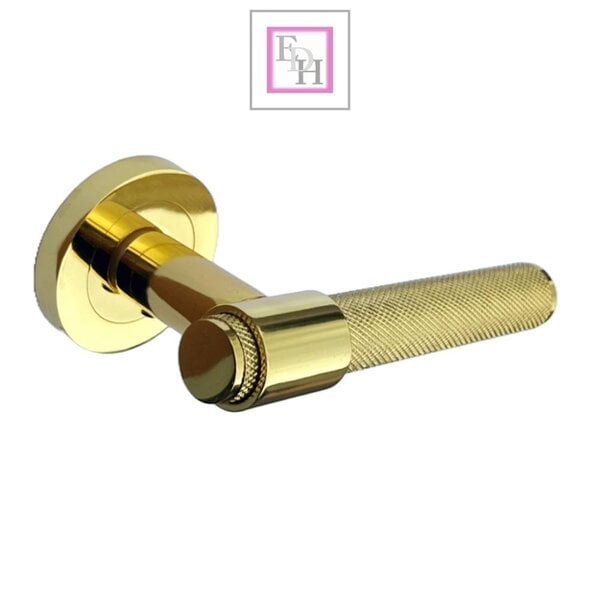 EDH Door Hardware Knurled Polished Brass Door Handles – Internal Lever Handle Packs with Fixings