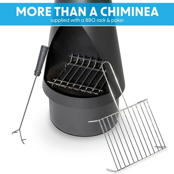 45x150cm BLACK STEEL Round Chininea Wood Burner - Fire Pit Garden Heater Outdoor - LoopsDirect