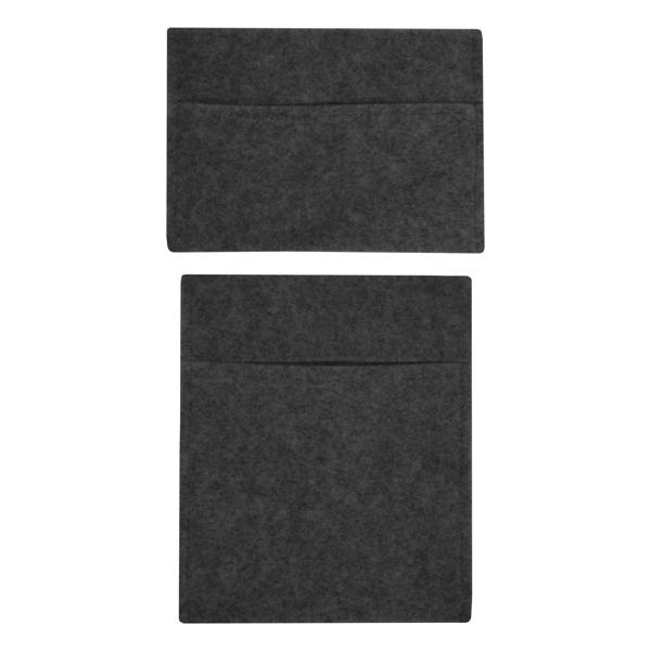 Anthracite grey storage pouches made of soft felt, featuring two spacious pockets for organizing items, with a sleek rectangular shape