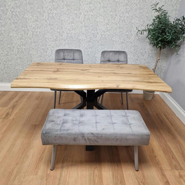 Kosy Koala Modern Dining Table Set With 2 Grey Velvet Chairs And Grey Velvet Bench Dining Room Furniture