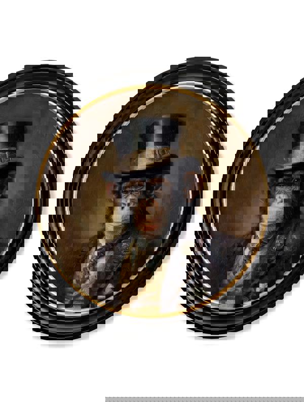 Exceptional Art Sir Bananington - Gentleman Chimpanzee Oxford round frame