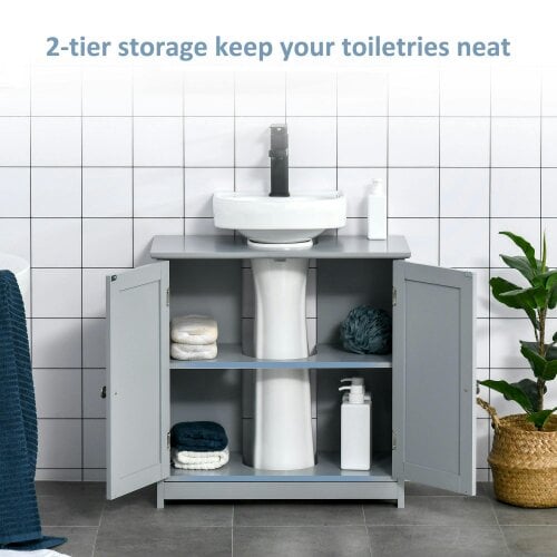 Wyld Haus Seseha Grey Under Sink Vanity Cupboard With Double Doors And Adjustable Shelving For Fauxdestal Or OFauxn Basin
