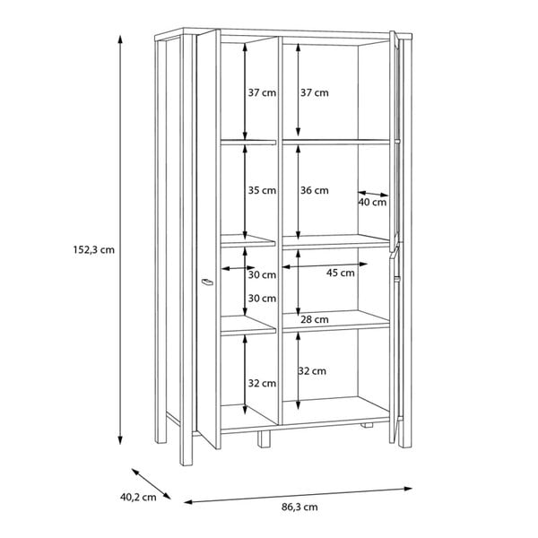 Wyld Haus Egtved Black and Natural Oak Wood Effect Small Display Cabinet 2 Doors 1 Shelf