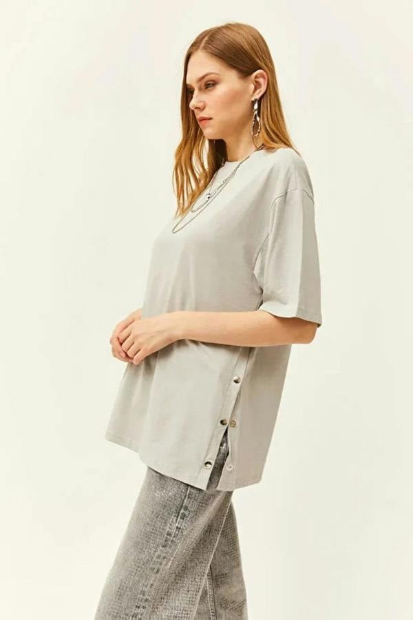 Hoxton Gal 100% Cotton T-Shirt with Side Buttons