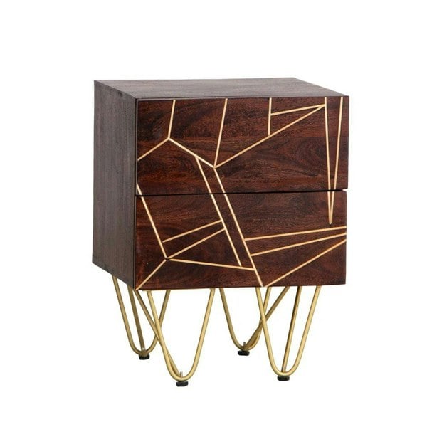 IH Design Jusleen Solid Mango Wood 2 Drawer Lamp Table