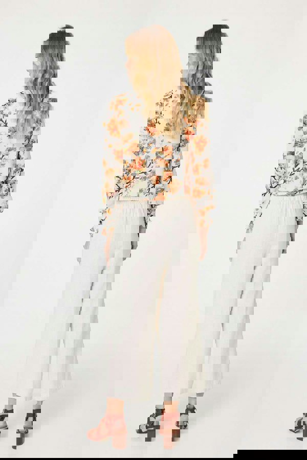 Orange | Floral Shirred High Neck Blouse