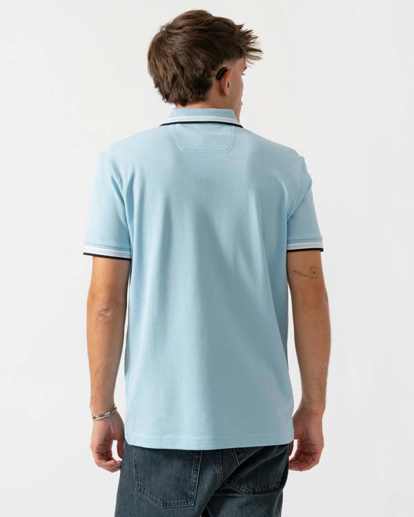 BOSS Green Paddy Mens Cotton-Piqué Polo Shirt with Contrast Logo - Light/Pastel Blue 455 - CHO - Designer Mens Short Sleeve Polo Shirts