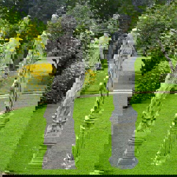 Large Female Statues Rose Lady and Girl with Jug on Pedestals