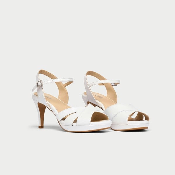 Calla Emily Shoes - White Leather with Diamante Buckle