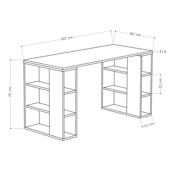 Decortie Colmar Modern Desk with Integrated 6-Shelf Bookshelf Storage Width 140cm